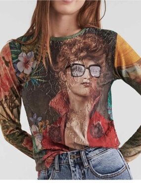 Desigual Multicolor Portrait Print Long-Sleeve Top